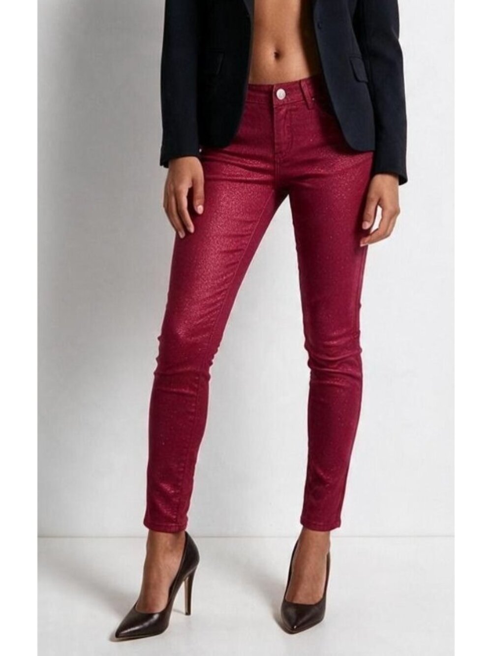 Hybrid and Company Women’s Shimmer coated Skinny jeans, Red (Fuchsia), Size 7